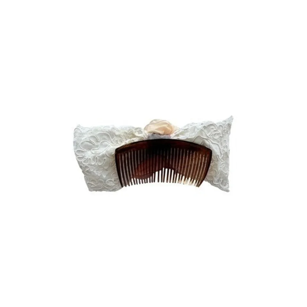 Vintage Floral Lace Hair Comb Barrette Accessory Cream Pink Fabric Roses Bouquet